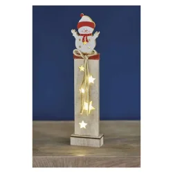 LED drevená dekorácia - snehuliak, 46 cm, 2x AA, vnútorná, teplá biela, časovač - 1550000063