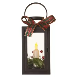 LED dekorácia - vianočný lampáš so sviečkou čierny, 20 cm, 3x AAA, interiérový, vintage - 1550000088