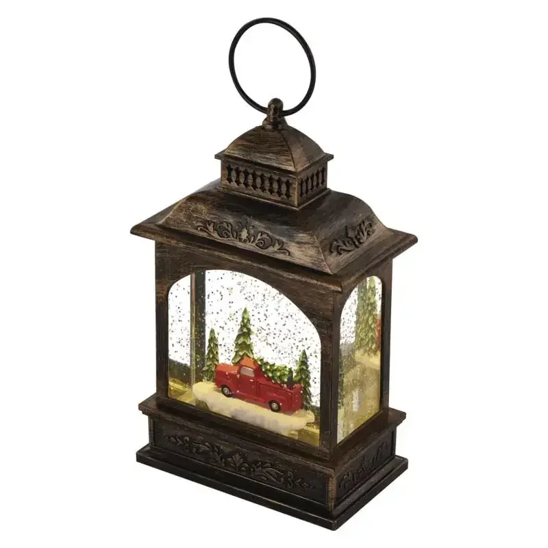 LED dekorácia - vianočný lampáš s autíčkom, 21 cm, 3x AA, vnútorný, teplá biela, časovač - 1550000125