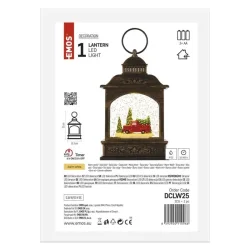 LED dekorácia - vianočný lampáš s autíčkom, 21 cm, 3x AA, vnútorný, teplá biela, časovač - 1550000125