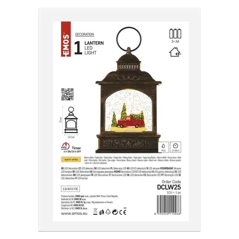 LED dekorácia - vianočný lampáš s autíčkom, 21 cm, 3x AA, vnútorný, teplá biela, časovač - 1550000125
