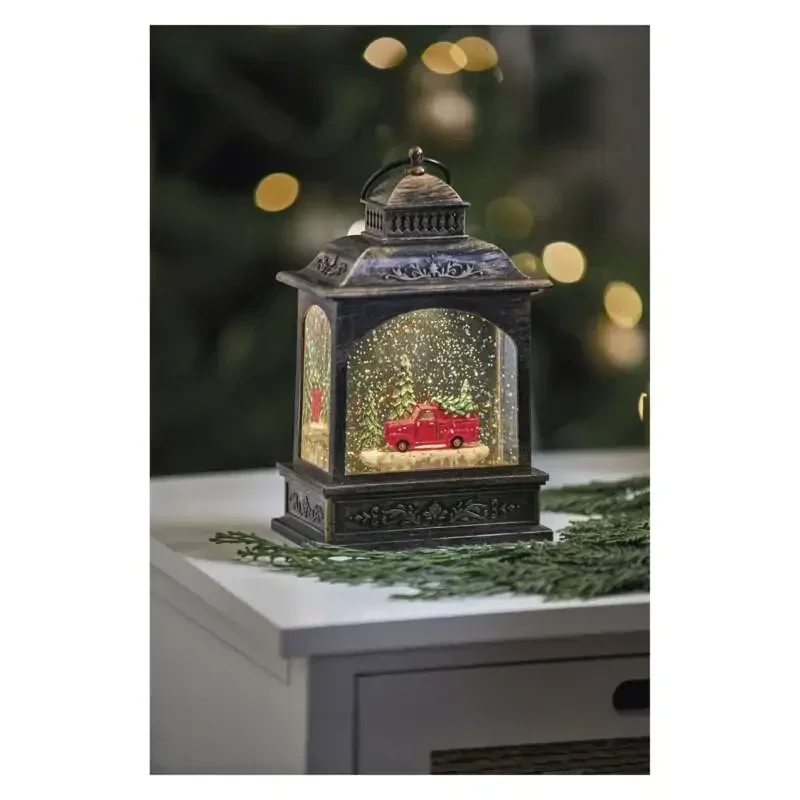 LED dekorácia - vianočný lampáš s autíčkom, 21 cm, 3x AA, vnútorný, teplá biela, časovač - 1550000125