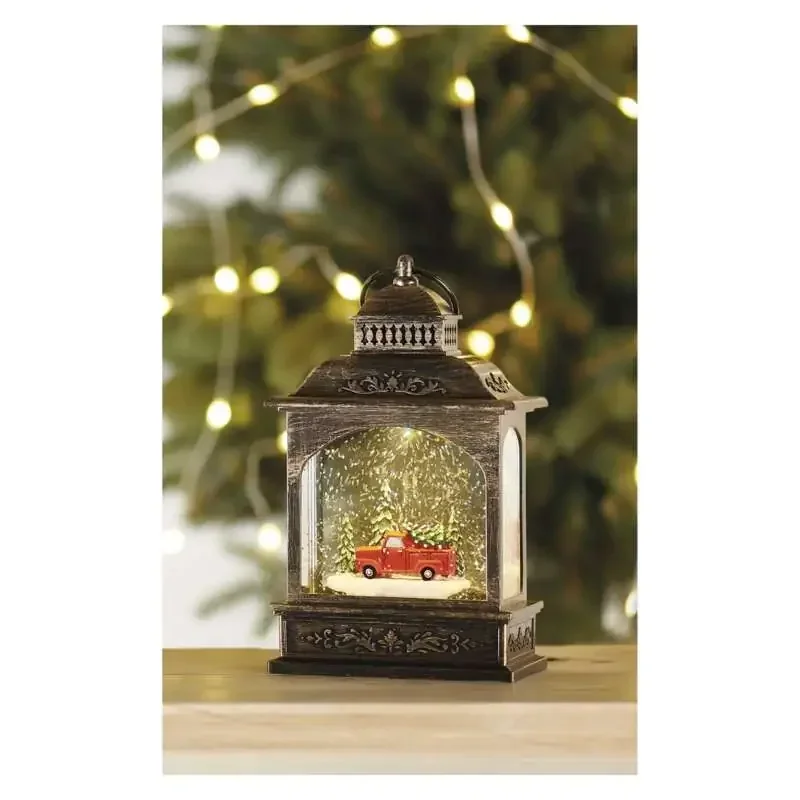 LED dekorácia - vianočný lampáš s autíčkom, 21 cm, 3x AA, vnútorný, teplá biela, časovač - 1550000125