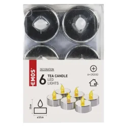 LED dekorácia - čajová sviečka strieborná, CR2032, interiérová, vintage, 6 ks - 1550001011