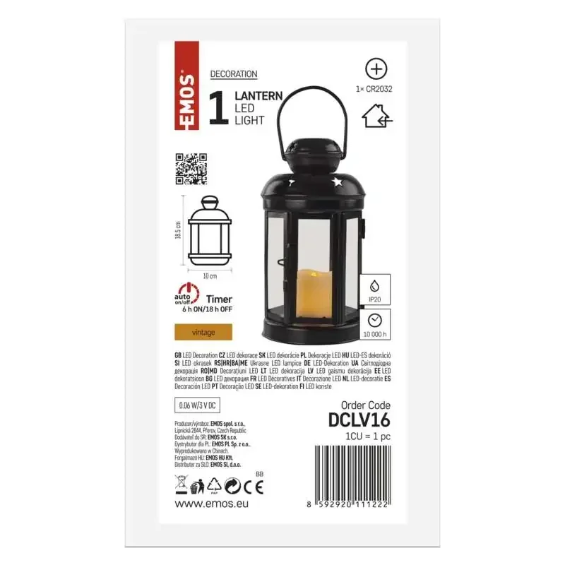 LED svietidlo čierne, okrúhle, 18,5 cm, 1x CR2032, interiérové, vintage, časovač - 1550001026
