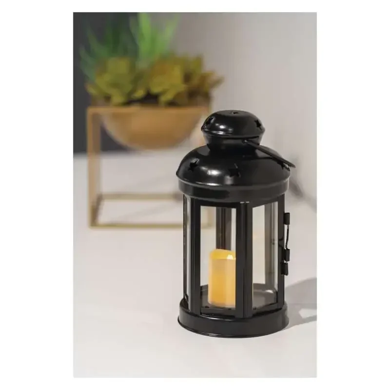 LED svietidlo čierne, okrúhle, 18,5 cm, 1x CR2032, interiérové, vintage, časovač - 1550001026