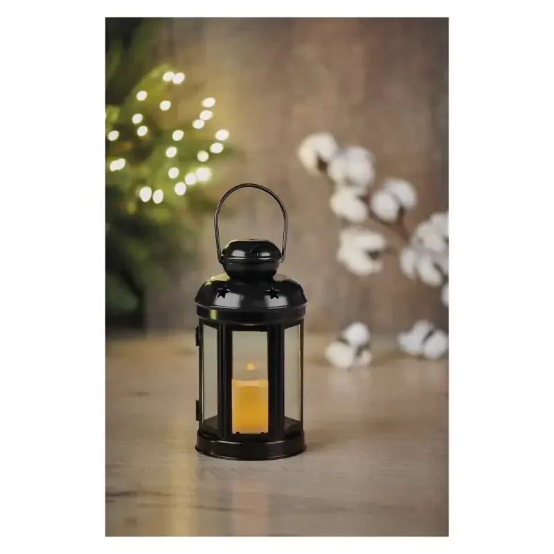 LED svietidlo čierne, okrúhle, 18,5 cm, 1x CR2032, interiérové, vintage, časovač - 1550001026