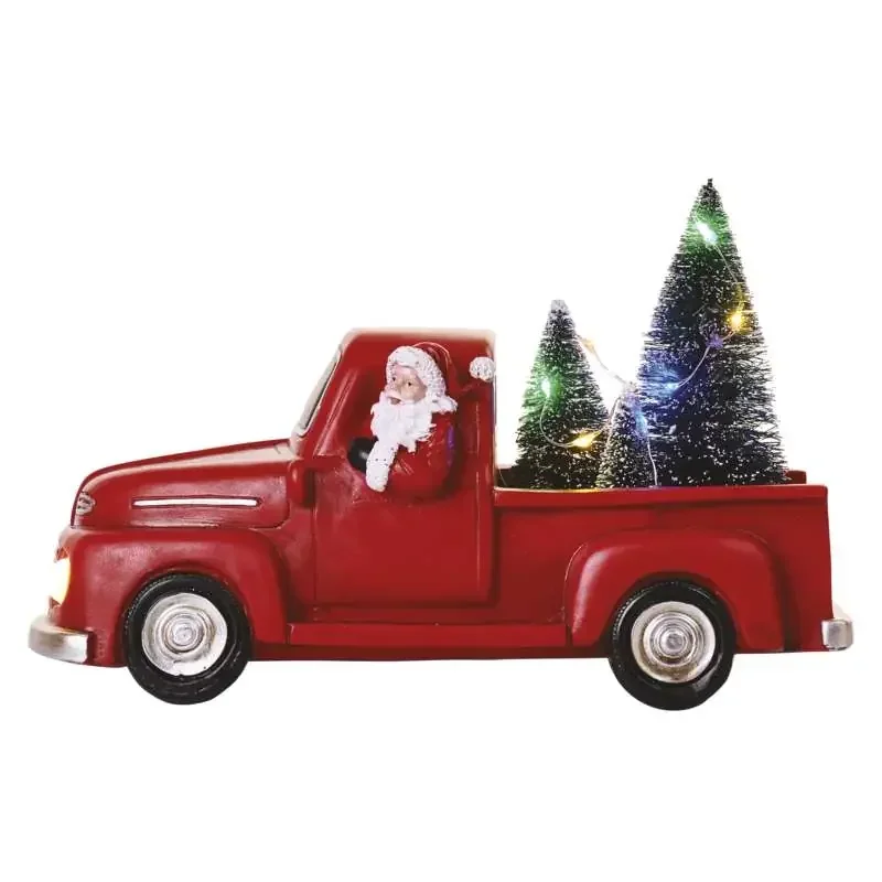 LED dekorácia - Santa v aute s vianočnými stromčekmi, 10 cm, 3x AA, interiérová, viacfarebná - 1550003001