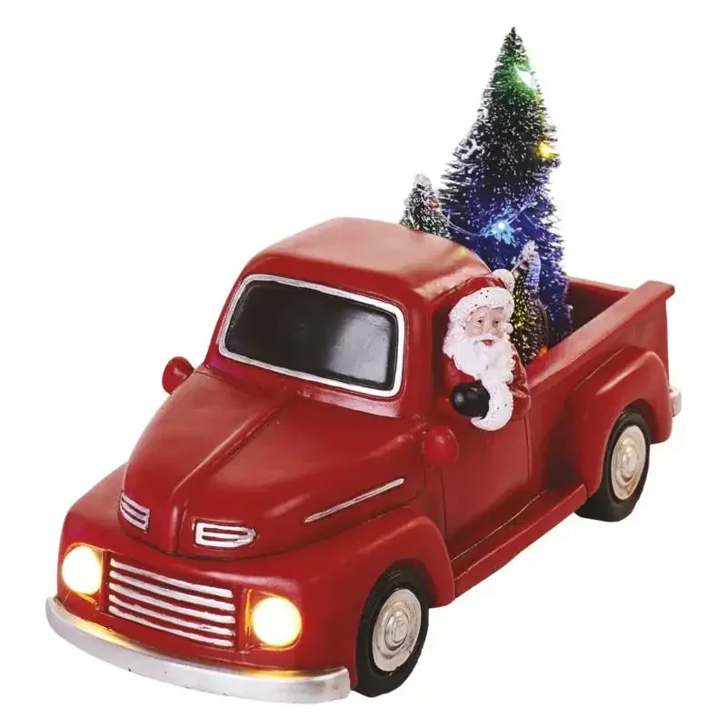 LED dekorácia - Santa v aute s vianočnými stromčekmi, 10 cm, 3x AA, interiérová, viacfarebná - 1550003001
