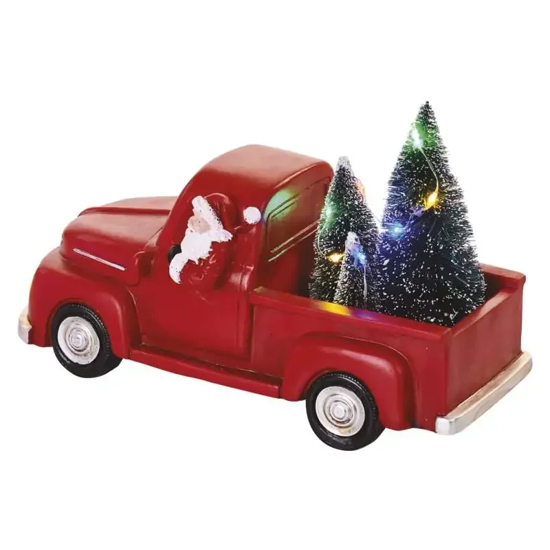 LED dekorácia - Santa v aute s vianočnými stromčekmi, 10 cm, 3x AA, interiérová, viacfarebná - 1550003001