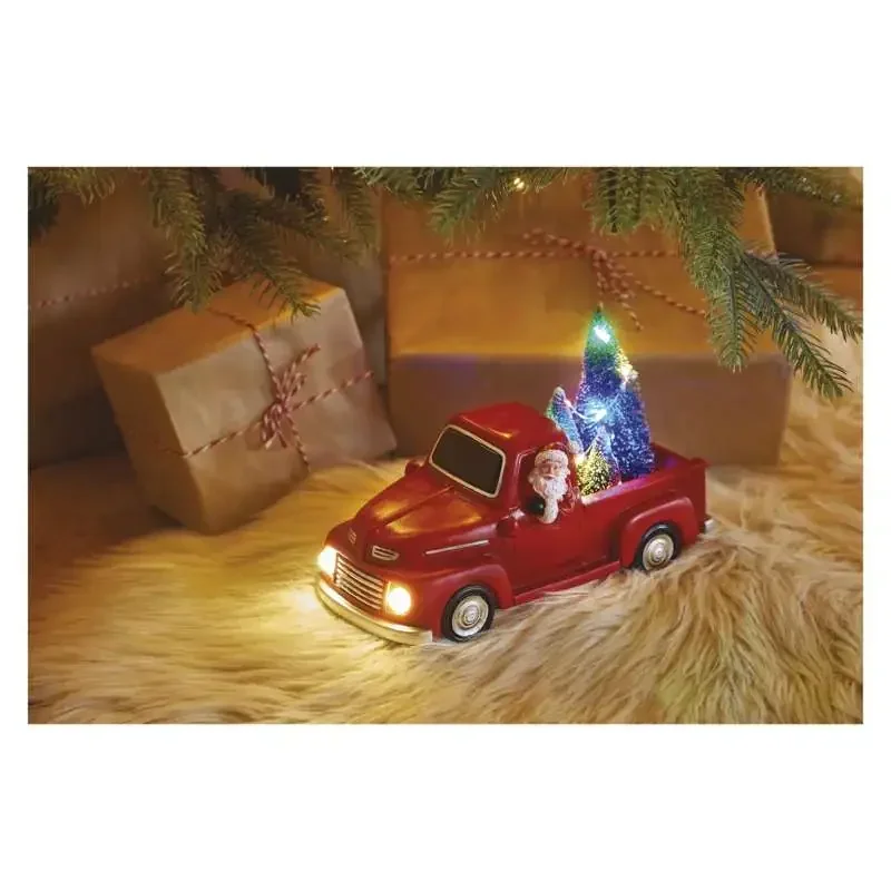 LED dekorácia - Santa v aute s vianočnými stromčekmi, 10 cm, 3x AA, interiérová, viacfarebná - 1550003001