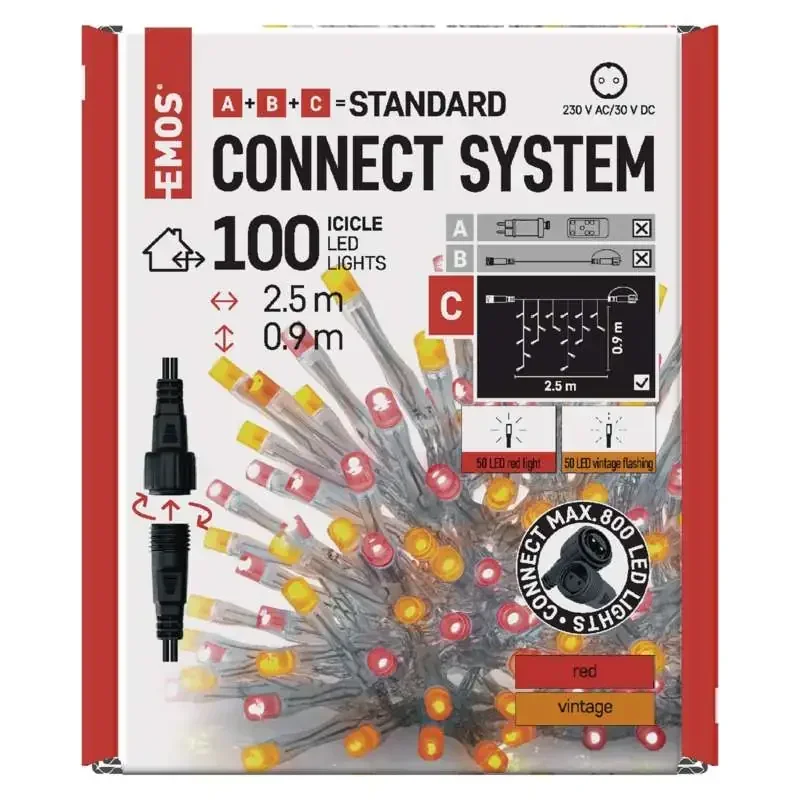 Štandardná LED pulzujúca článková reťaz - rampúchy, 2,5 m, vonkajšia, červená/vintage - 1550015004