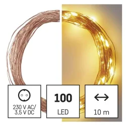 Vianočná medená reťaz LED Nano, 10 m, vnútorná a vonkajšia, teplá biela, časovač - 1550030000