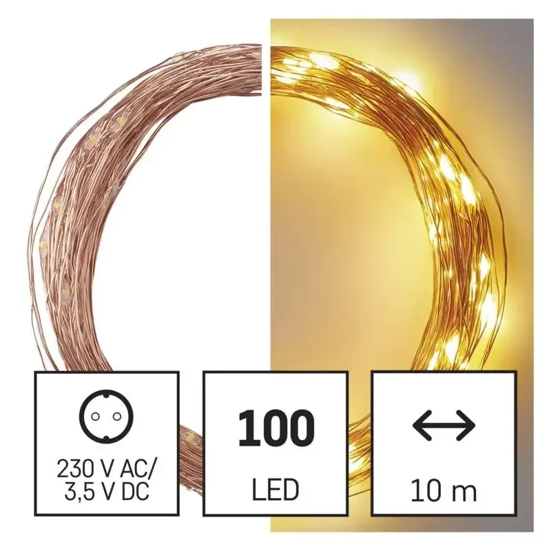 Vianočná medená reťaz LED Nano, 10 m, vnútorná a vonkajšia, teplá biela, časovač - 1550030000