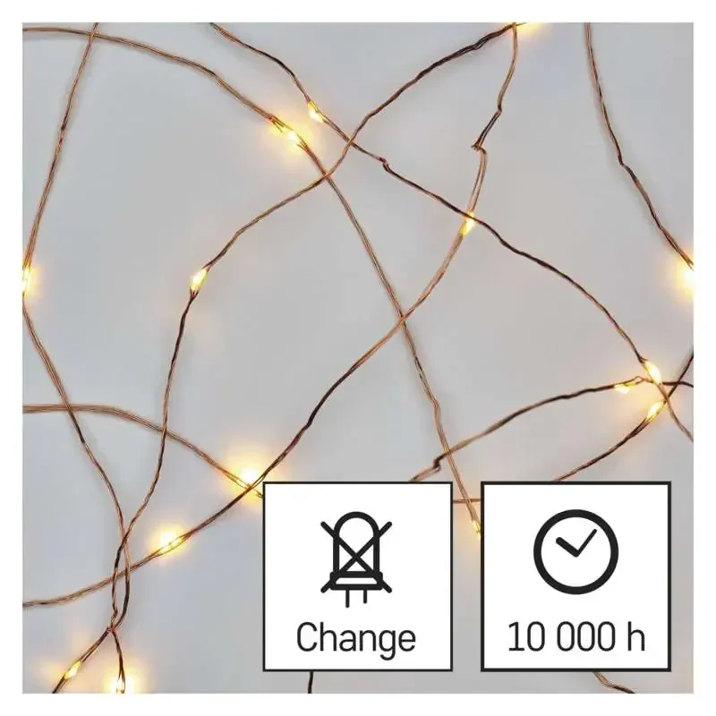 Vianočná medená reťaz LED Nano, 10 m, vnútorná a vonkajšia, teplá biela, časovač - 1550030000