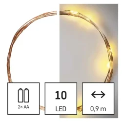 LED vianočná nano reťaz medená, 0,9 m, 2x AA, vnútorná, teplá biela, časovač - 1550030005