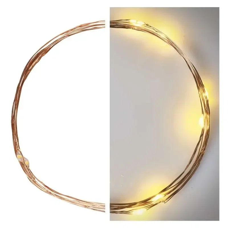 LED vianočná nano reťaz medená, 0,9 m, 2x AA, vnútorná, teplá biela, časovač - 1550030005