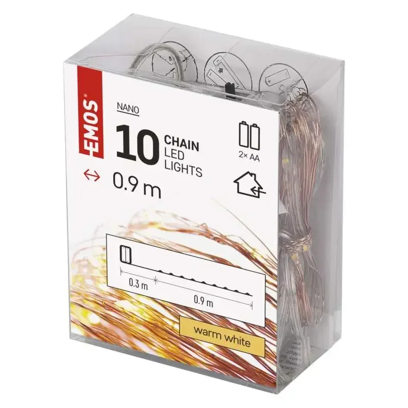 LED vianočná nano reťaz medená, 0,9 m, 2x AA, vnútorná, teplá biela, časovač - 1550030005