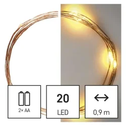 LED vianočná nano reťaz, 1,9 m, 2x AA, vnútorná, teplá biela, časovač - 1550030006