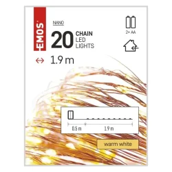 LED vianočná nano reťaz, 1,9 m, 2x AA, vnútorná, teplá biela, časovač - 1550030006