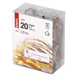 LED vianočná nano reťaz, 1,9 m, 2x AA, vnútorná, teplá biela, časovač - 1550030006