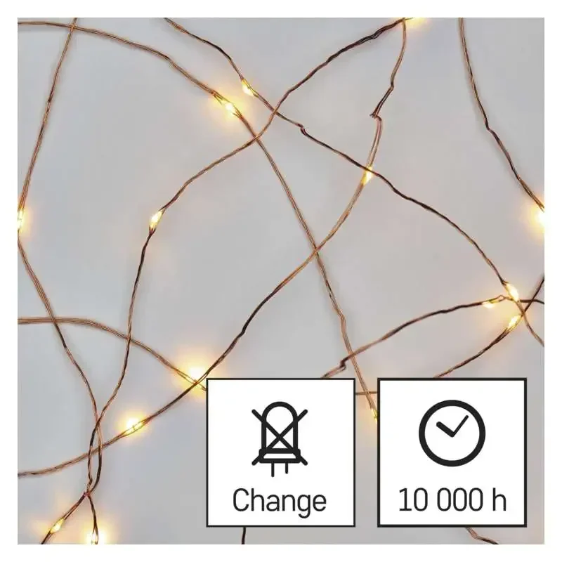 LED vianočná nano reťaz, 1,9 m, 2x AA, vnútorná, teplá biela, časovač - 1550030006