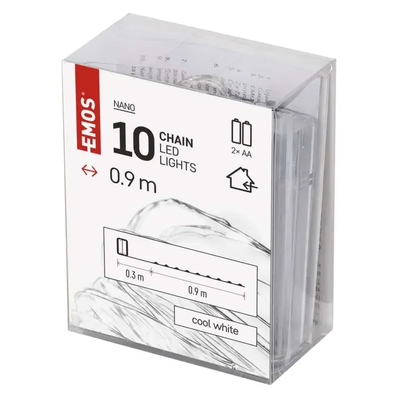 LED vianočná nano reťaz strieborná, 0,9 m, 2x AA, vnútorná, studená biela, časovač - 1550032005