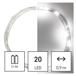 LED vianočná nano reťaz, 1,9 m, 2x AA, vnútorná, studená biela, časovač - 1550032006