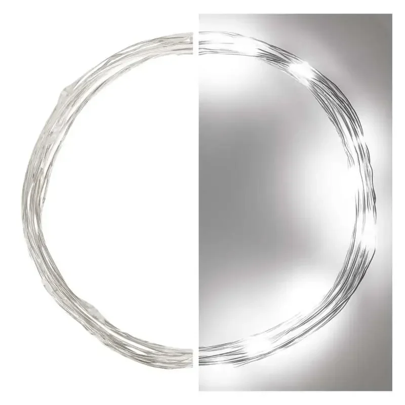 LED vianočná nano reťaz, 1,9 m, 2x AA, vnútorná, studená biela, časovač - 1550032006