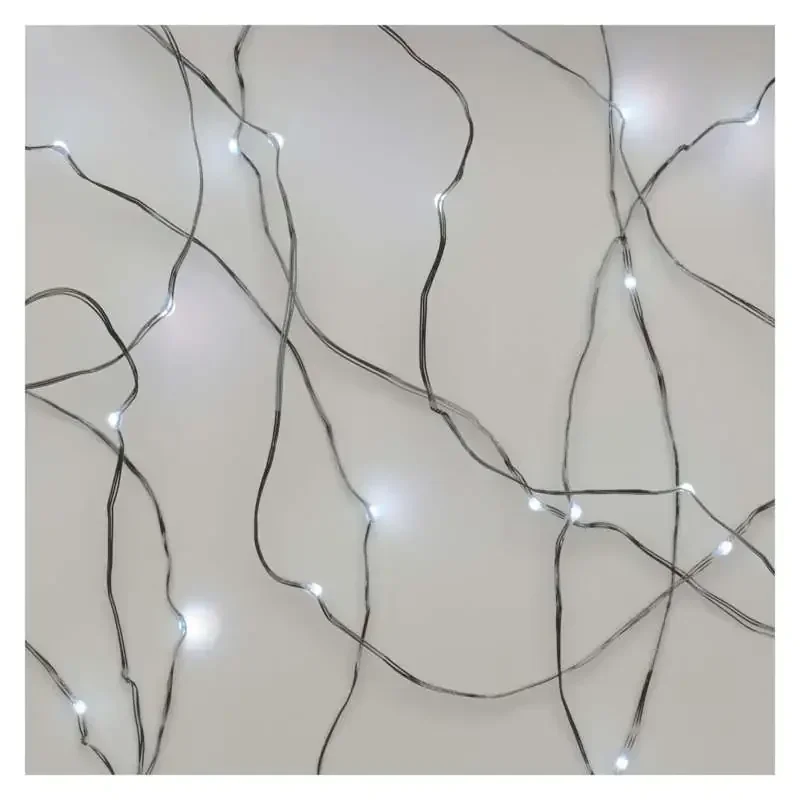 LED vianočná nano reťaz, 1,9 m, 2x AA, vnútorná, studená biela, časovač - 1550032006
