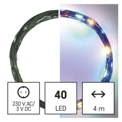 Vianočná nano reťaz LED zelená, 4 m, vnútorná a vonkajšia, viacfarebná, časovač - 1550034000