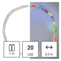 LED vianočná nano reťaz, 1,9 m, 2x AA, vnútorná, viacfarebná, časovač - 1550034003