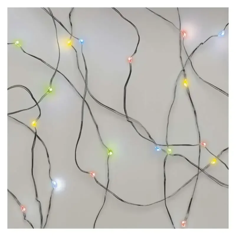 LED vianočná nano reťaz, 1,9 m, 2x AA, vnútorná, viacfarebná, časovač - 1550034003