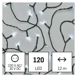 Vianočná reťaz LED, 12 m, vnútorná a vonkajšia, studená biela, časovač - 1550042002
