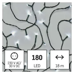 Vianočná reťaz LED, 18 m, vnútorná a vonkajšia, studená biela, časovač - 1550042003