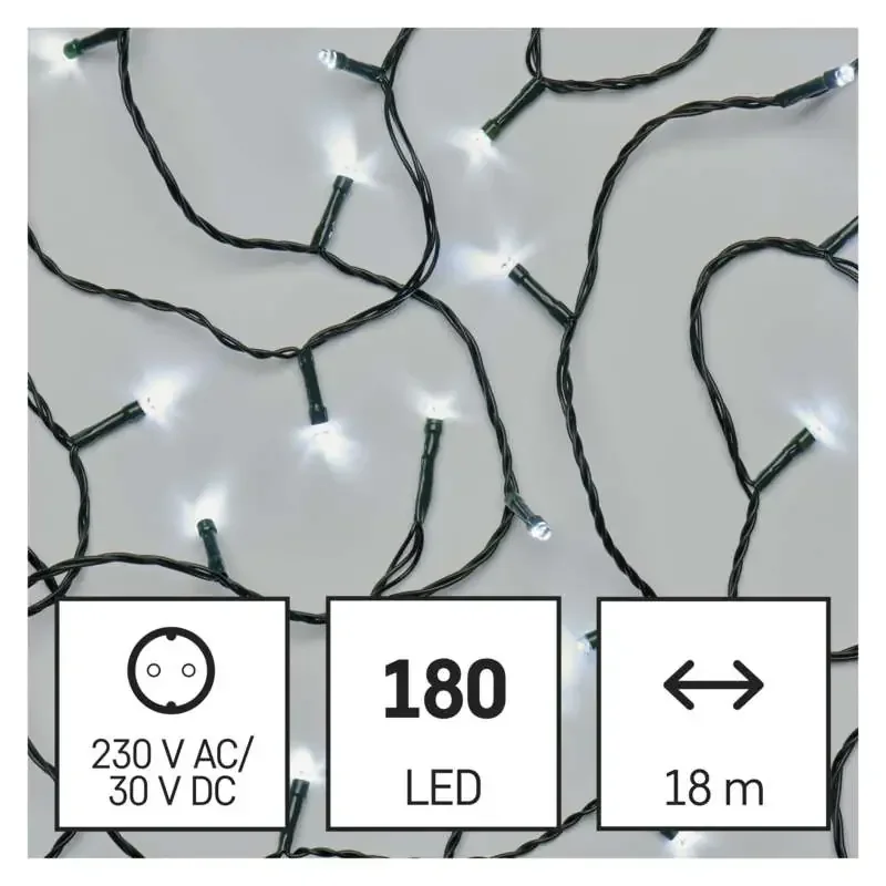 Vianočná reťaz LED, 18 m, vnútorná a vonkajšia, studená biela, časovač - 1550042003