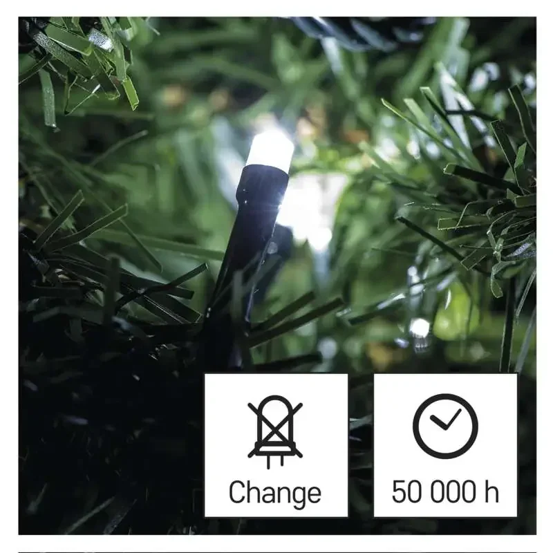 Vianočná reťaz LED, 18 m, vnútorná a vonkajšia, studená biela, časovač - 1550042003