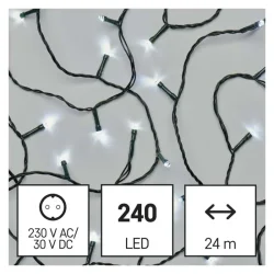 Vianočná reťaz LED, 24 m, vnútorná a vonkajšia, studená biela, časovač - 1550042004