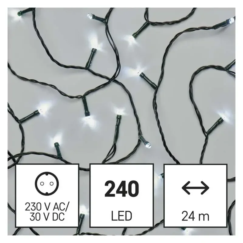 Vianočná reťaz LED, 24 m, vnútorná a vonkajšia, studená biela, časovač - 1550042004