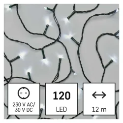 LED vianočná reťaz, 12 m, vnútorná a vonkajšia, studená biela, programy - 1550042007