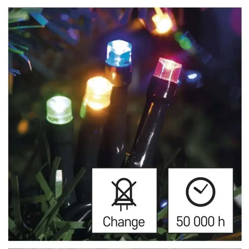 LED vianočná reťaz, 8 m, vnútorná a vonkajšia, viacfarebná, časovač - 1550044001