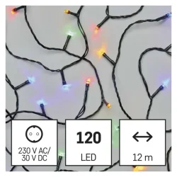 LED vianočná reťaz, 12 m, vnútorná a vonkajšia, viacfarebná, časovač - 1550044002