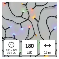 LED vianočná reťaz, 18 m, vnútorná a vonkajšia, viacfarebná, časovač - 1550044003
