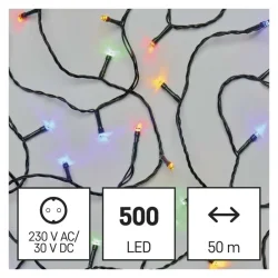 LED vianočná reťaz, 50 m, vnútorná a vonkajšia, viacfarebná, časovač - 1550044005