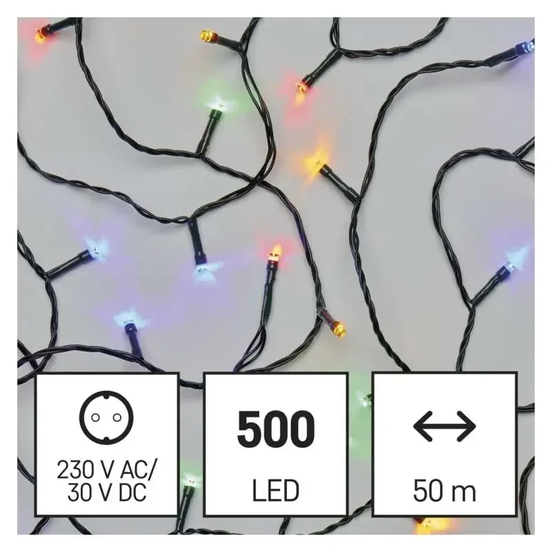 LED vianočná reťaz, 50 m, vnútorná a vonkajšia, viacfarebná, časovač - 1550044005