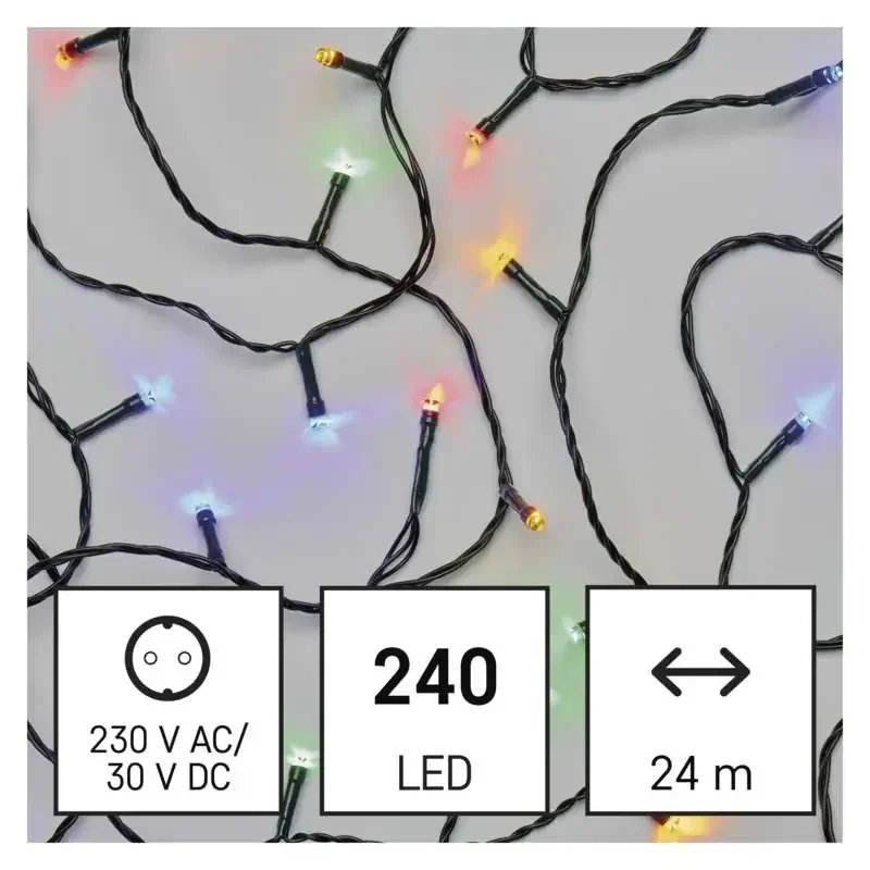 LED vianočná reťaz, 24 m, vnútorná a vonkajšia, viacfarebná, programy - 1550044017