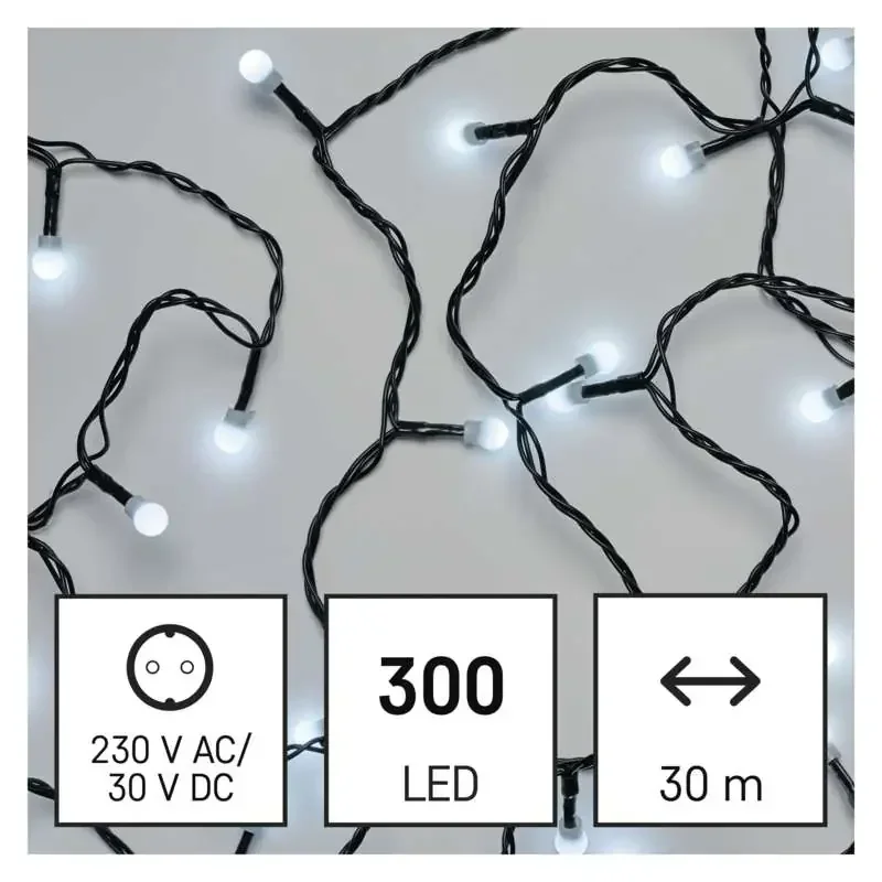 LED vianočná čerešňová reťaz - gule, 30 m, vnútorná a vonkajšia, studená biela, časovač - 1550052002