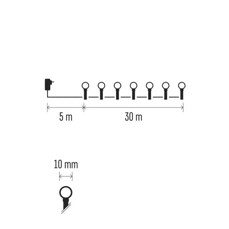 LED vianočná čerešňová reťaz - gule, 30 m, vnútorná a vonkajšia, studená biela, časovač - 1550052002