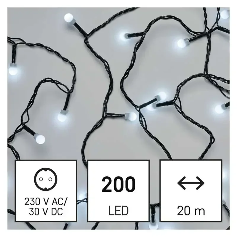 LED vianočná čerešňová reťaz - gule, 20 m, vnútorné a vonkajšie, studená biela, programy - 1550052006