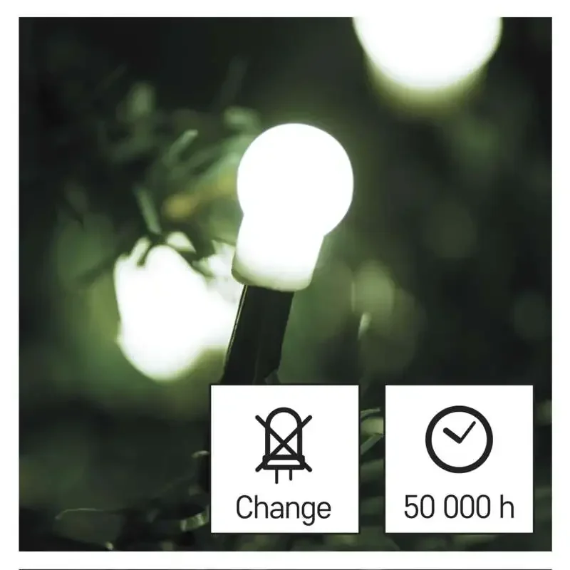 LED vianočná čerešňová reťaz - gule, 20 m, vnútorné a vonkajšie, studená biela, programy - 1550052006